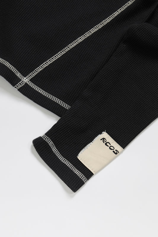 Waffle Knit LS Shirt in Black