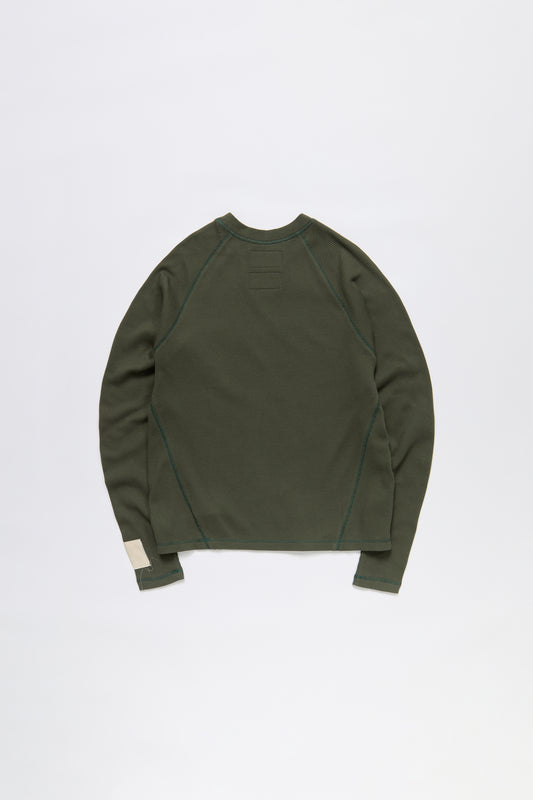 Waffle Knit LS Shirt in Olive