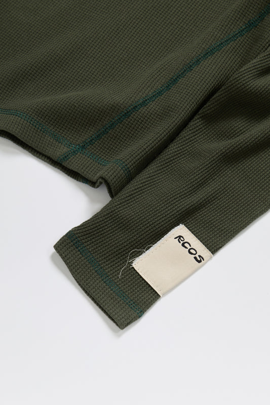 Waffle Knit LS Shirt in Olive