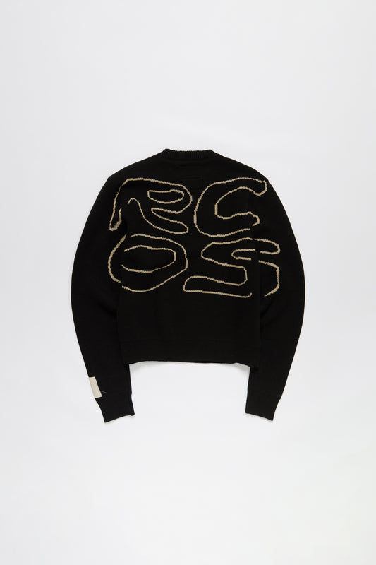 Stack Logo Heavy Intarsia Knit Sweater in Black