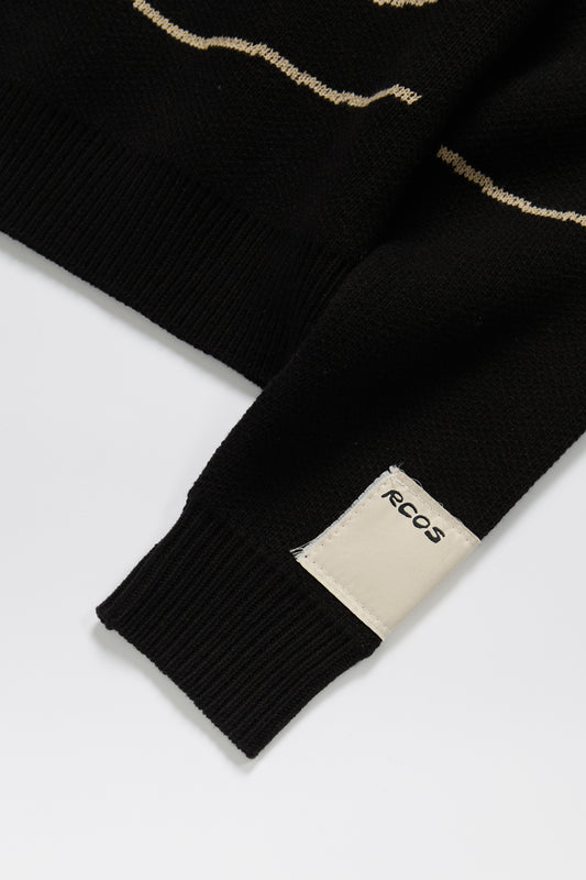 Stack Logo Heavy Intarsia Knit Sweater in Black