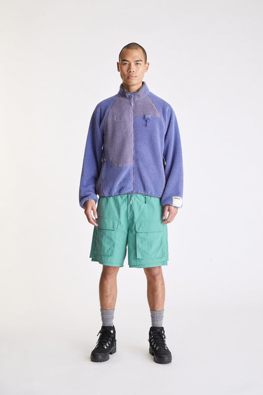 Waffle Knit Sherpa Fleece Jacket in Purple