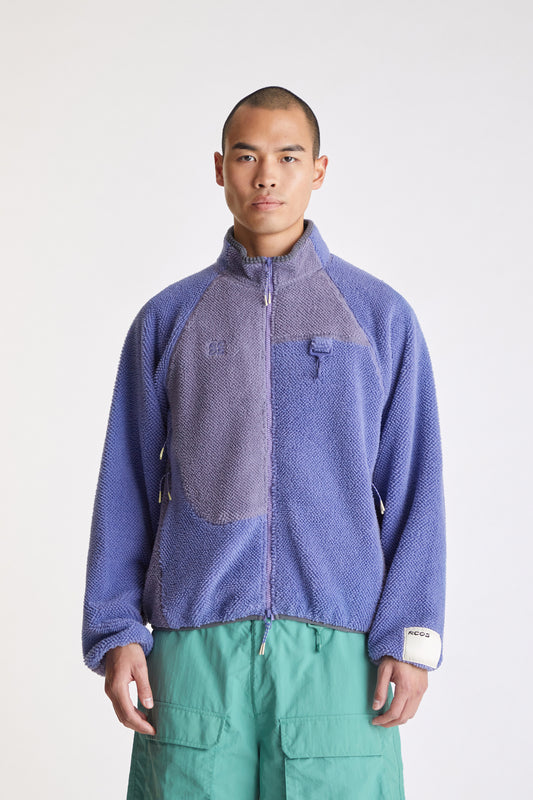 Waffle Knit Sherpa Fleece Jacket in Purple