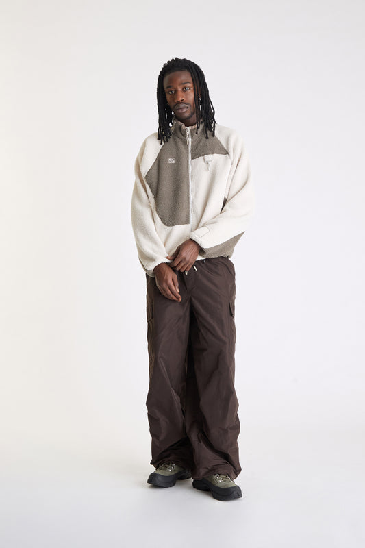Waffle Knit Sherpa Fleece Jacket in Cream