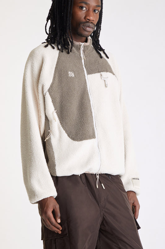 Waffle Knit Sherpa Fleece Jacket in Cream