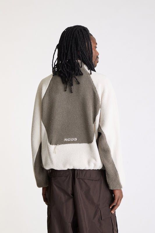 Waffle Knit Sherpa Fleece Jacket in Cream