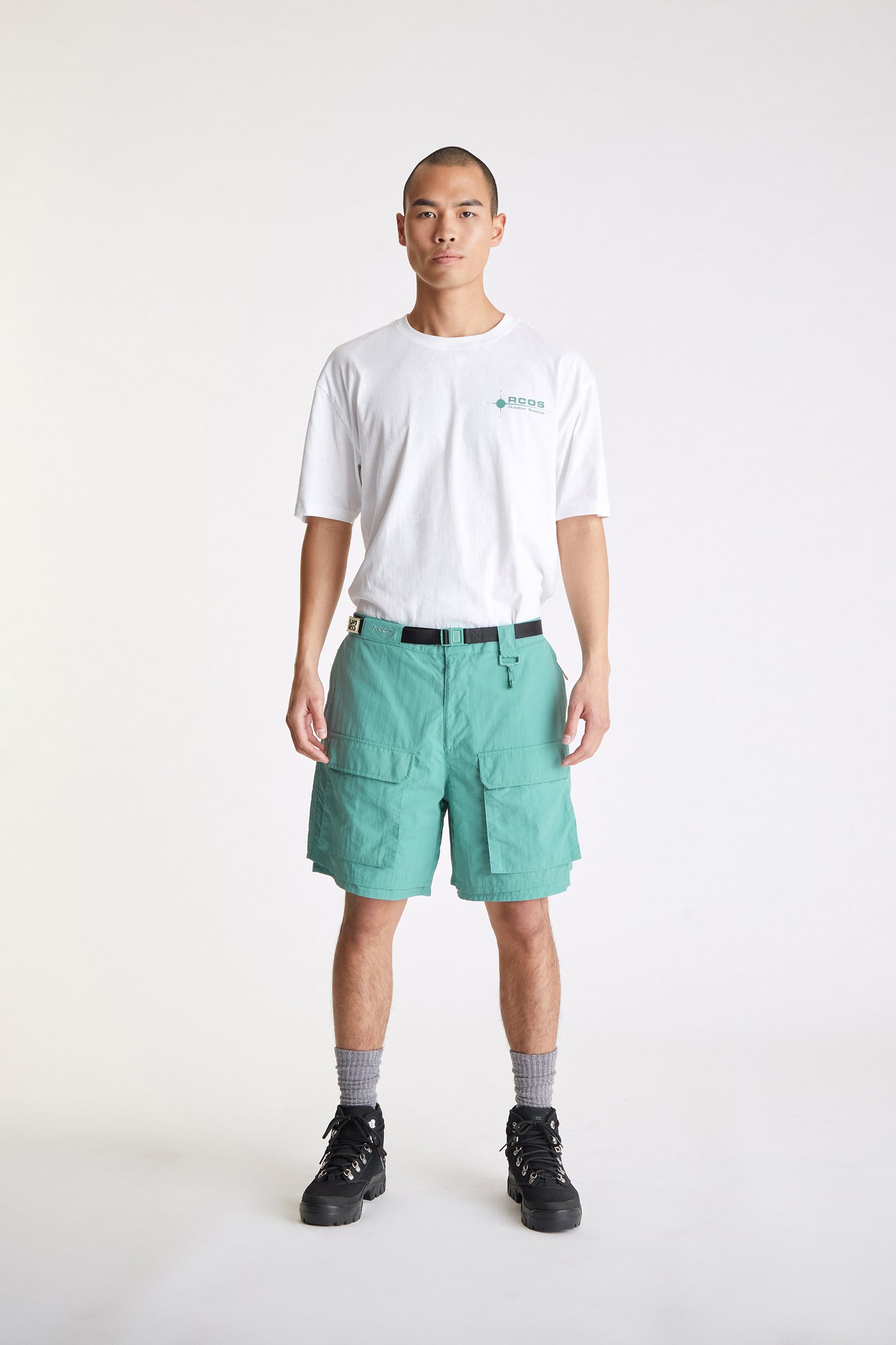 Nylon Belted Cargo Short in Green