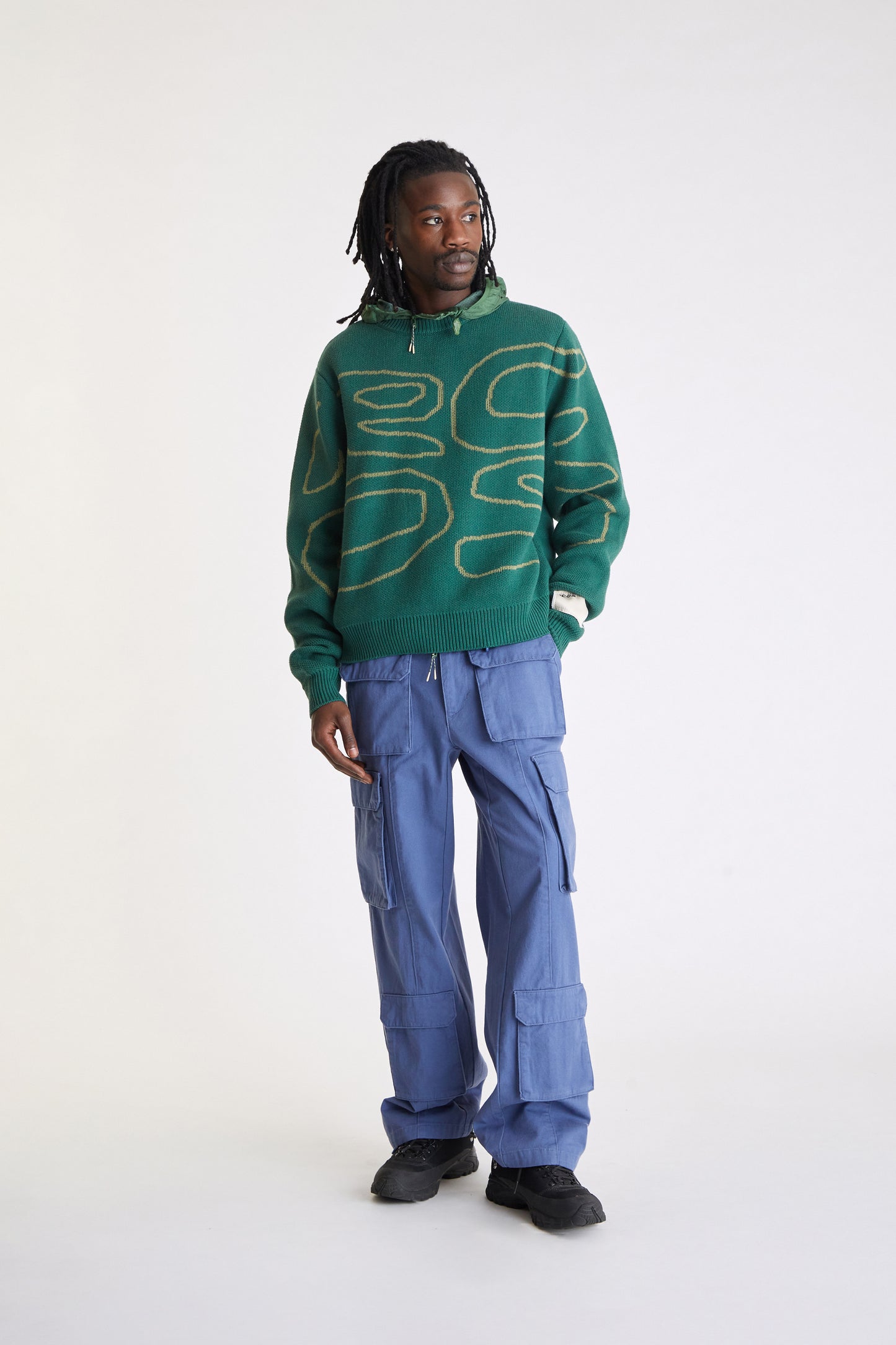 Stack Logo Heavy Intarsia Knit Sweater in Green