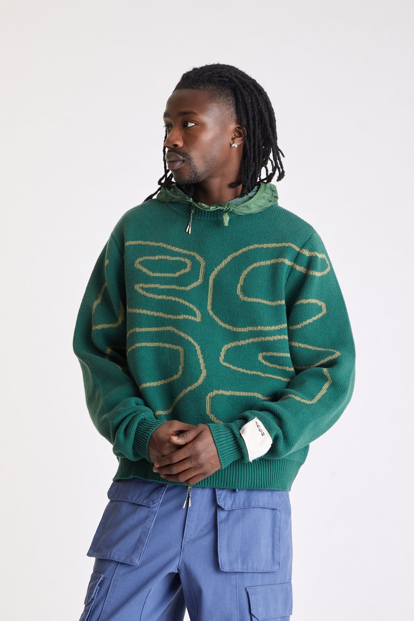 Stack Logo Heavy Intarsia Knit Sweater in Green