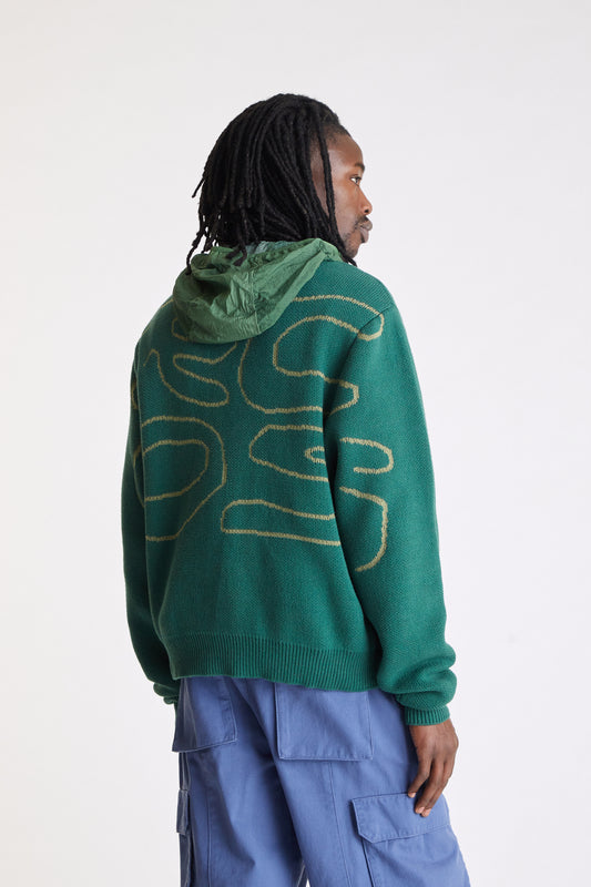 Stack Logo Heavy Intarsia Knit Sweater in Green