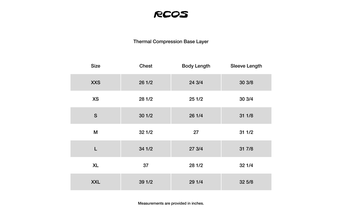 Thermal Compression Base Layer in Red Size Guide